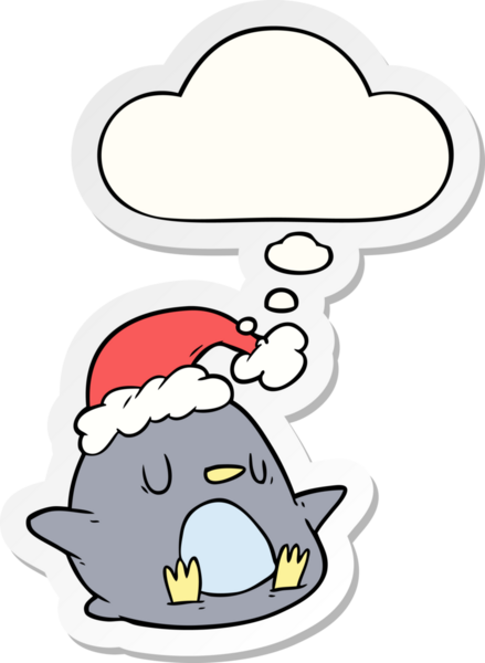 Bir insan tarafından çizilmiş, düşünce baloncuğu olan sevimli penguen karikatürü.