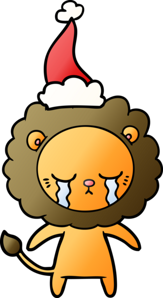 Ağlayan el, bir insan tarafından çizilmiş Noel Baba şapkası giymiş bir aslanın gradyan çizimi.