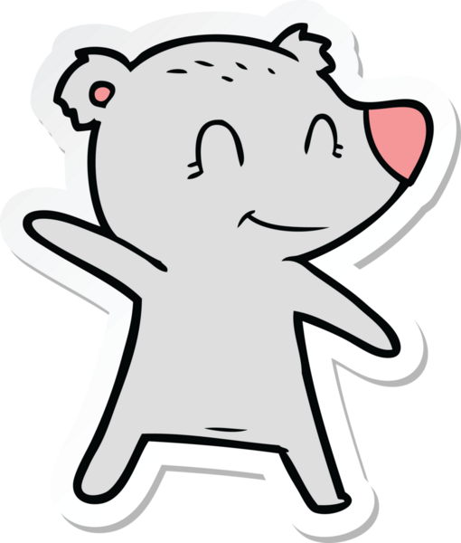 Bir insan tarafından çizilmiş gülümseyen ayının çıkartması.