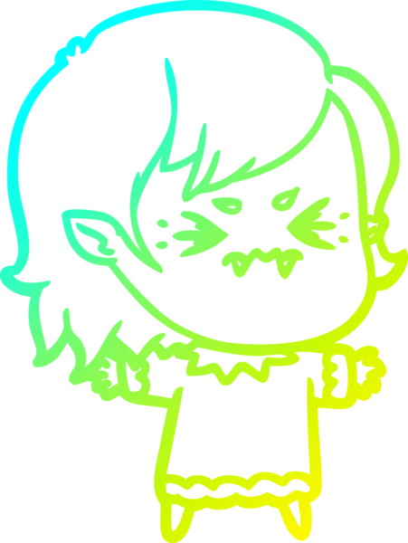 Bir insan tarafından çizilmiş, soğuk gradyan çizgi film karakteri bir vampir kız.