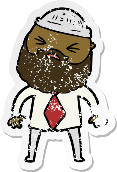 Bir insan tarafından çizilmiş sakallı bir çizgi film karakterinin sıkıntılı çıkartması.