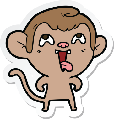 Bir insan tarafından çizilmiş çılgın bir maymun çıkartması.