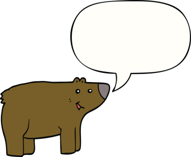 Bir insan tarafından çizilmiş konuşma balonlu çizgi film ayısı.