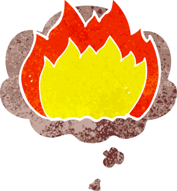 Düşünce baloncuğu ve grunge ile çizgi film yangını bir insan tarafından çizilmiş gerilimli retro stil