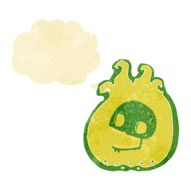 Bir insan tarafından çizilmiş düşünce baloncuğu ile Cadılar Bayramı Cadılar Bayramı alev sınırı