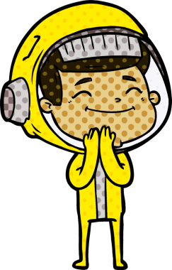 Bir insan tarafından çizilmiş mutlu astronot çizgi filmi.