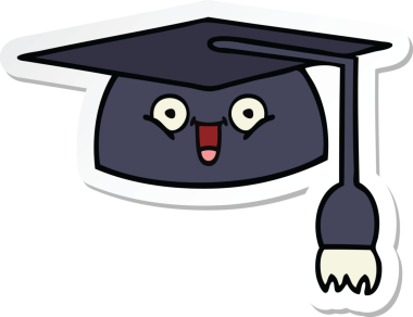 Bir insan tarafından çizilmiş şirin bir çizgi film mezuniyet şapkasının çıkartması.