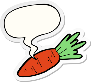 Bir insan tarafından çizilmiş konuşma balonu çıkartmalı havuç.