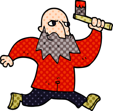 Bir insan tarafından çizilmiş kanlı baltalı karalama adamı.