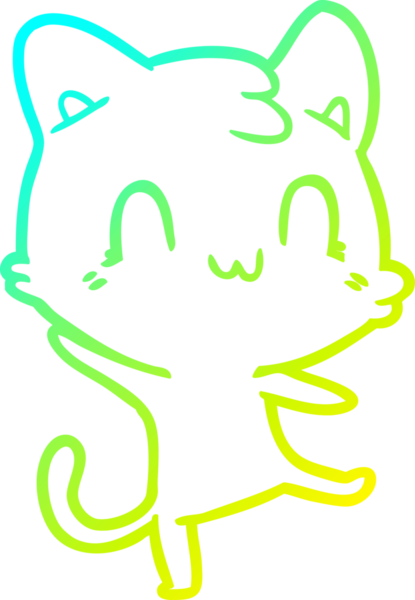Bir insan tarafından çizilen mutlu çizgi bir kedinin soğuk gradyan çizimi
