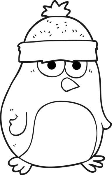 Bir insan tarafından çizilmiş siyah beyaz penguen çizimi.