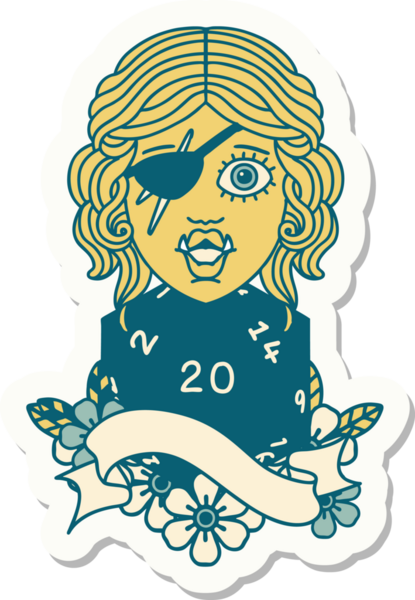 Bir insan tarafından çizilmiş 20 zarlı yarım bir ork hırsızının çıkartması.