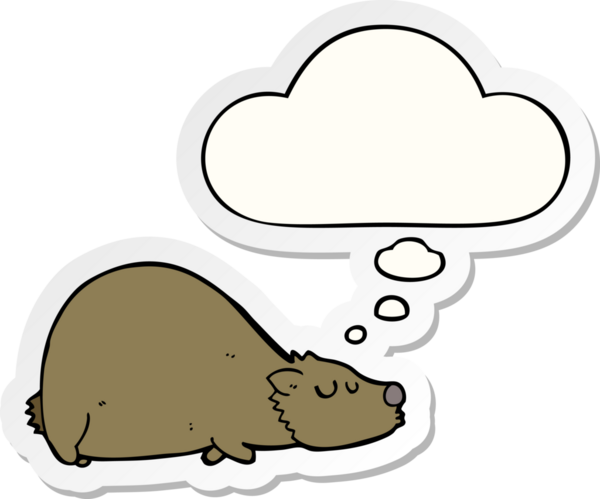 İnsan tarafından çizilmiş bir çıkartma olarak düşünce baloncuğu olan çizgi film ayısı.