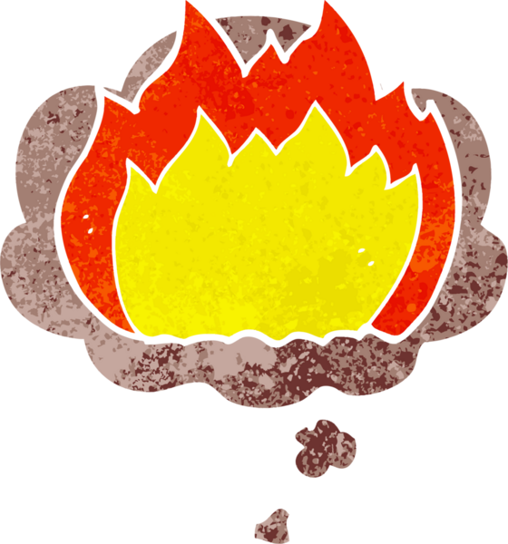 Düşünce baloncuğu ve grunge ile çizgi film yangını bir insan tarafından çizilmiş gerilimli retro stil