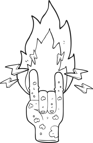 El yazısıyla çizilmiş siyah beyaz çizgi film zombi eli bir insan tarafından çizilmiş boynuz işareti.