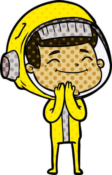 Bir insan tarafından çizilmiş mutlu astronot çizgi filmi.