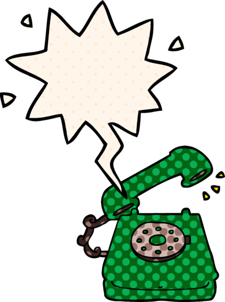 bir insan tarafından çizilmiş çizgi roman tarzında konuşma balonu olan eski bir telefon.