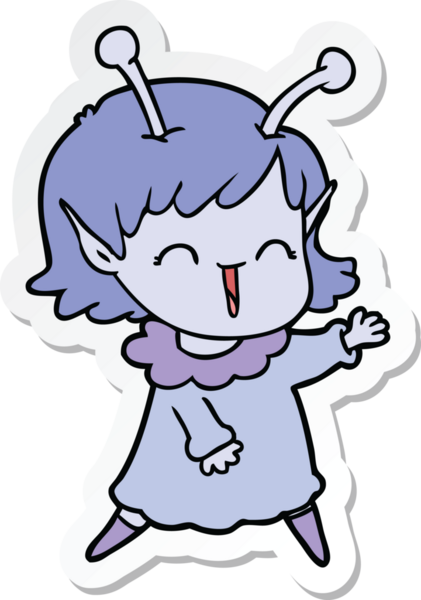 Bir insan tarafından çizilmiş uzaylı bir kızın çıkartması.