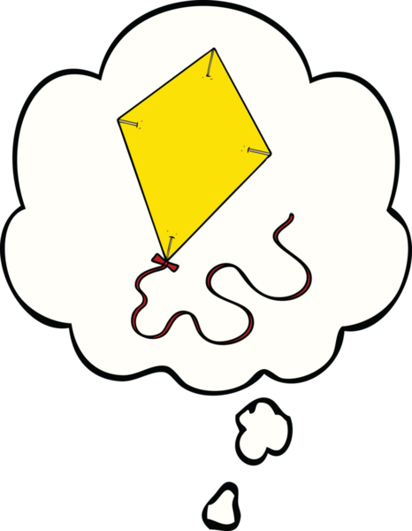 Bir insan tarafından çizilmiş düşünce baloncuklu uçan uçurtma.