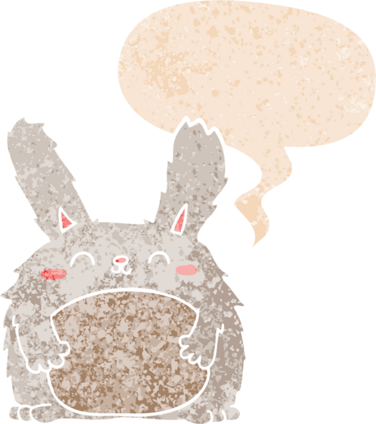 çizgi film kürklü tavşan konuşma baloncuğu ile grunge sıkıntılı retro dokuma bir insan tarafından çizilmiş