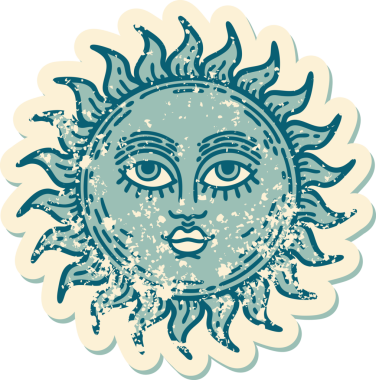 Bir insanın çizdiği yüzü olan bir güneşin sembolik dövmesi.