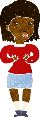 Bir insan tarafından çizilmiş bahaneler üreten çizgi film kadını.