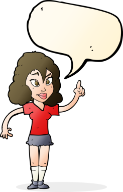 Bir insan tarafından çizilmiş konuşma baloncuğu fikri olan güzel bir kadın.