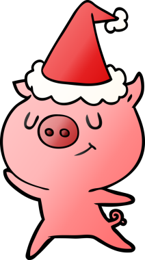 Bir insan tarafından çizilmiş Noel Baba şapkası takan bir domuzun gradyan çizimi.
