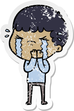 Bir insan tarafından çizilmiş ağlayan bir karikatürcünün sıkıntılı çıkartması.