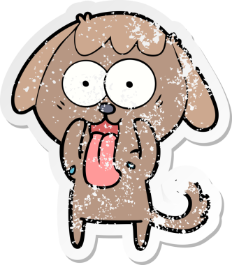 Bir insan tarafından çizilmiş şirin bir köpeğin sıkıntılı çıkartması.