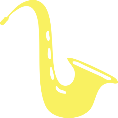 Bir insan tarafından çizilmiş bir saksafonun düz renkli retro karikatürü