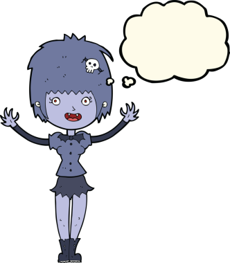 Bir insan tarafından çizilmiş düşünce balonlu vampir kız.