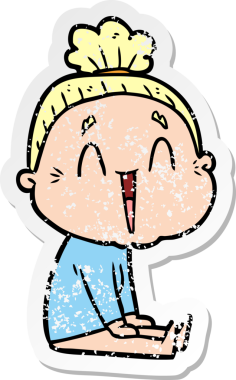 Bir insan tarafından çizilmiş mutlu, yaşlı bir kadının sıkıntılı çıkartması.