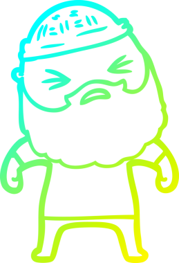 Bir insan tarafından çizilmiş sakallı bir çizgi film karakteri.