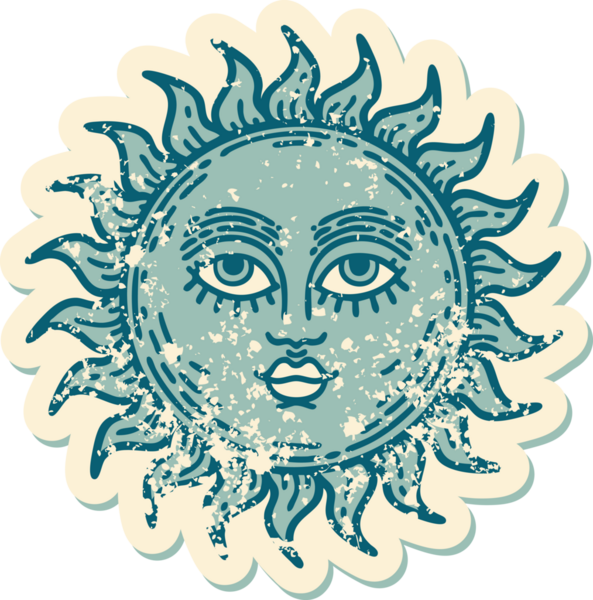 Bir insanın çizdiği yüzü olan bir güneşin sembolik dövmesi.