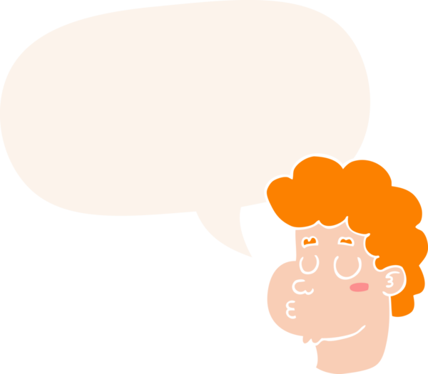 bir insan tarafından çizilmiş eski tarz konuşma baloncuğu olan erkek yüzü.