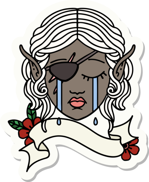 Bir insan tarafından çizilmiş ağlayan bir elf karakterinin çıkartması.