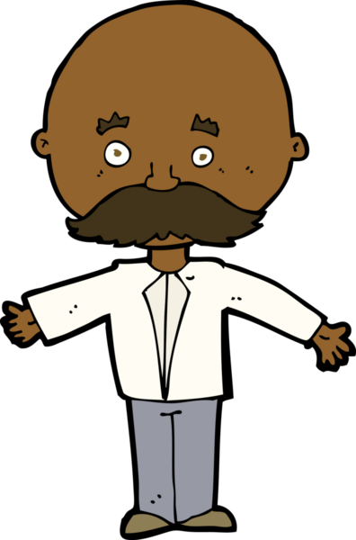 Bir insan tarafından çizilmiş bıyıklı bir çizgi film adamı.