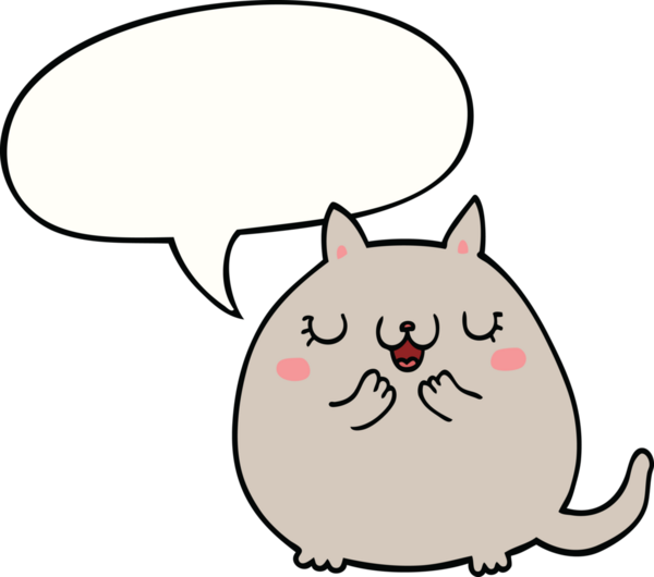Bir insan tarafından çizilmiş konuşma balonu olan sevimli bir kedi.
