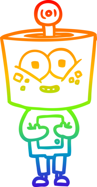 gökkuşağı gradyanı çizimi bir insan tarafından çizilmiş mutlu bir robot çizgi filmi.