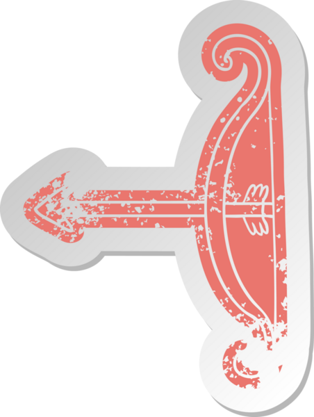 Bir insan tarafından çizilmiş ok ve yay gibi eski bir karikatür çıkartması.