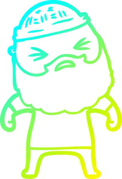 Bir insan tarafından çizilmiş sakallı bir çizgi film karakteri.