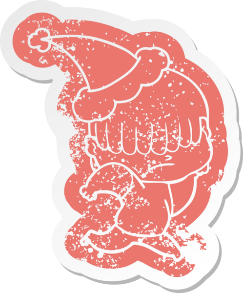 Tuhaf bir çizgi film. Dağınık saçlı, Noel Baba şapkası takan bir çocuk. Bir insan tarafından çizilmiş.