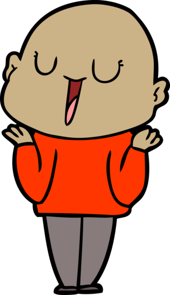 Mutlu çizgi film kel adam bir insan tarafından çizilmiş omuzlarını silkiyor.