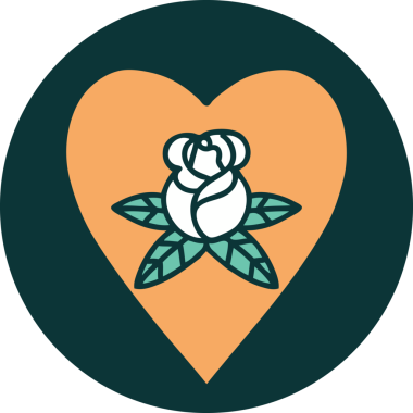 Bir insan tarafından çizilmiş kalp ve çiçeklerin ikonik dövme şekli