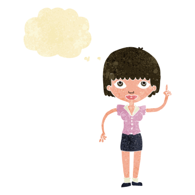 Bir insan tarafından çizilmiş düşünce baloncuğu fikri olan karikatür kadın.