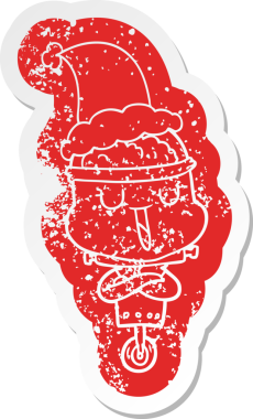 Mutlu çizgi film, insan tarafından çizilmiş Noel Baba şapkası takan bir robotun sıkıntılı çıkartması.