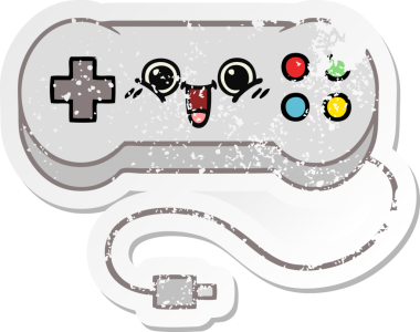 Bir insan tarafından çizilmiş sevimli bir çizgi film oyun denetleyicisinin sıkıntılı çıkartması