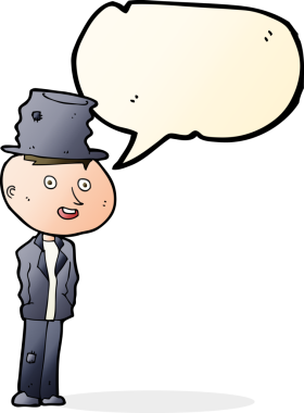 Bir insan tarafından çizilmiş konuşma balonlu komik evsiz adam.