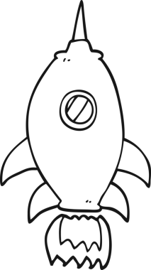 Bir insan tarafından çizilmiş siyah beyaz çizgi film uzay gemisi